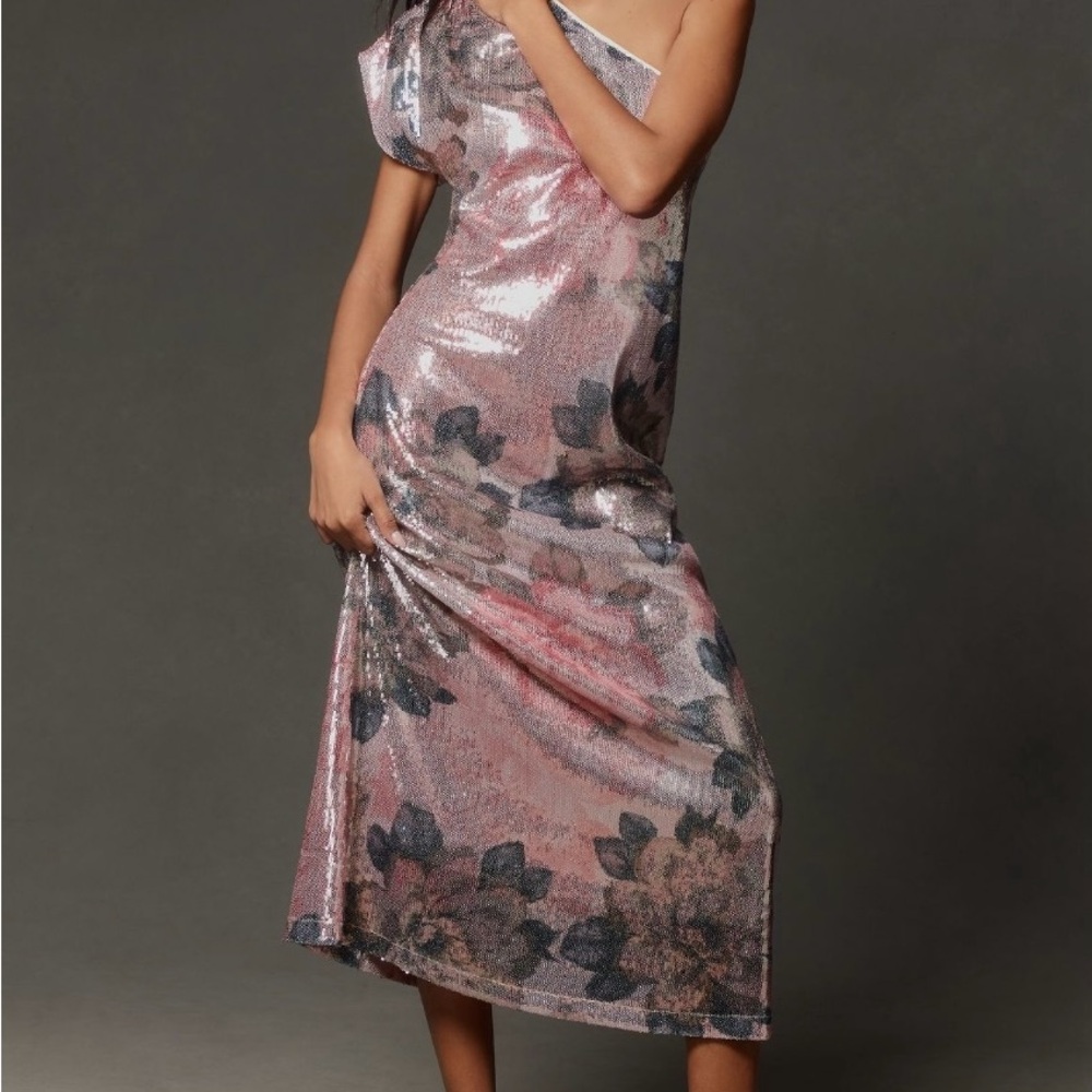Elegant Pink Floral One-Shoulder Dress